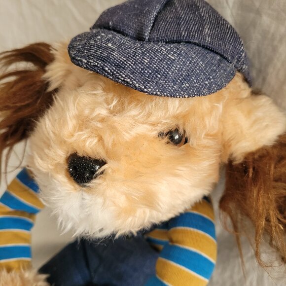 Knee Hugger Shaggy Dog Stuffed Toy Blue Overalls Cap Stripe Shirt Vintage 1981 - Picture 13 of 15